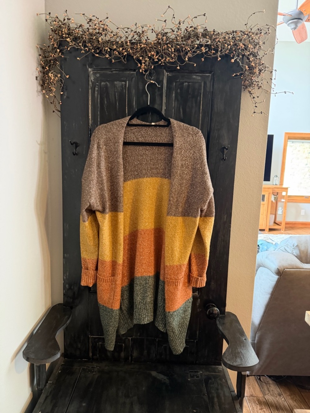 JODIFL Colorblock Open Front Cardigan in Brown, Yellow, Orange, Green